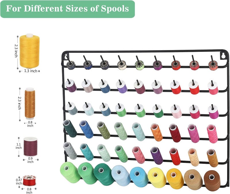 HAITRAL 4 Set of 54-Spool Sewing Thread Rack, Wall-Mounted Metal Sewing Thread Holder, Hair-braiding Organizer, Black - Image 3